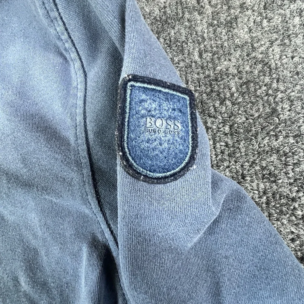 Hugo Boss Men's Long Sleeve Rugby Polo Shirt L Blue‎ Striped Patch Logo